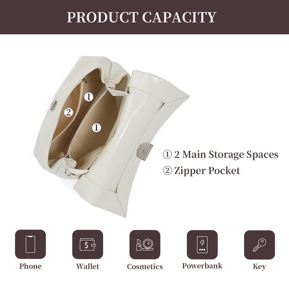 Women'S Top Handle Satchel Bag ."L X ."W X "H Hobo Silhouette Adjustable - Picture 5 of 6